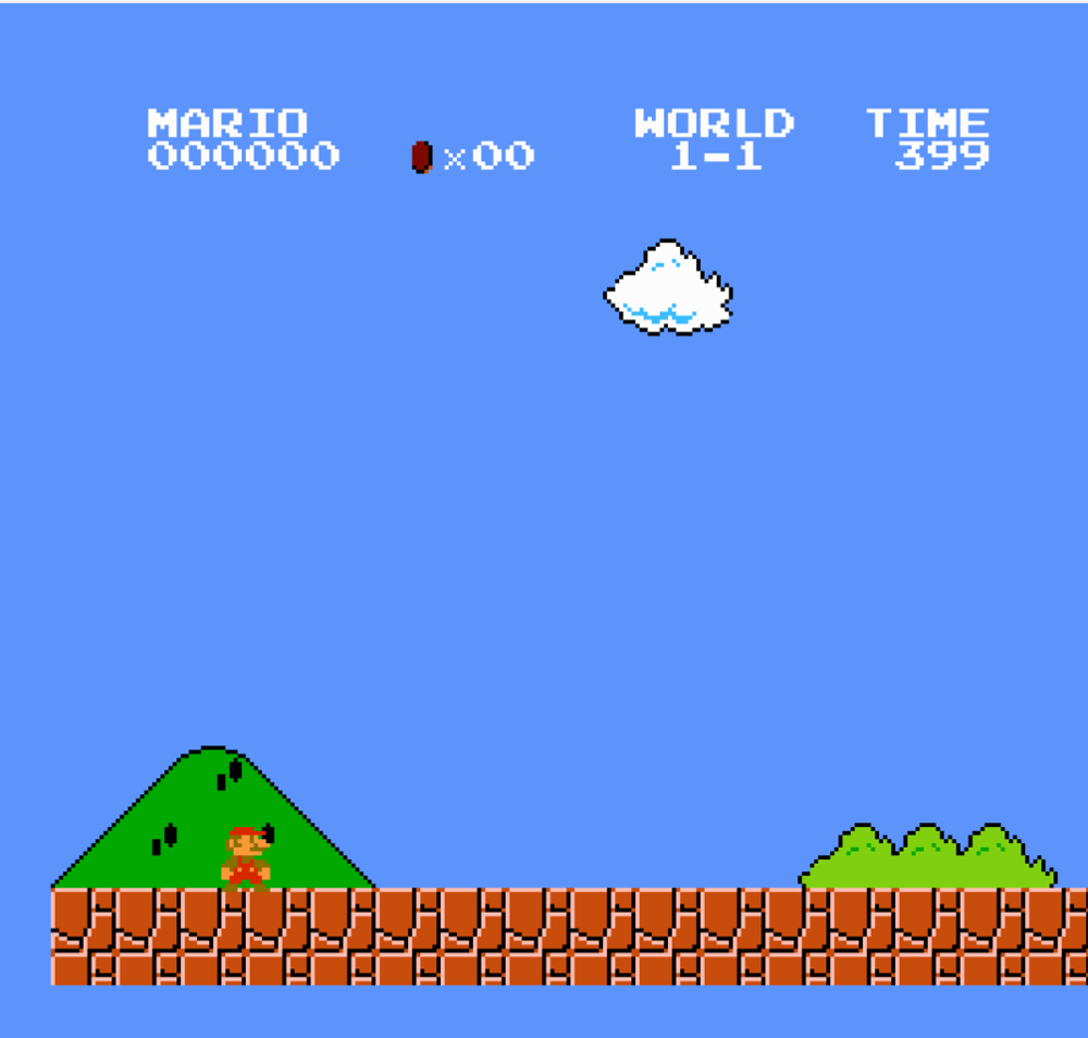 Początek rozgrywki w Super Mario Bros (Nintendo, 1985). By Rynceusz.