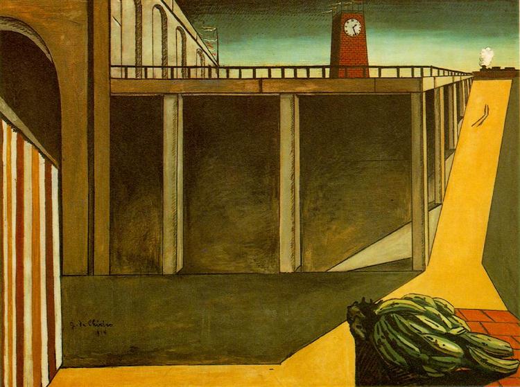 "Dworzec Montparnasse - Melancholia odjazdu", Giorgio de Chirico, 1914. Domena publiczna. 