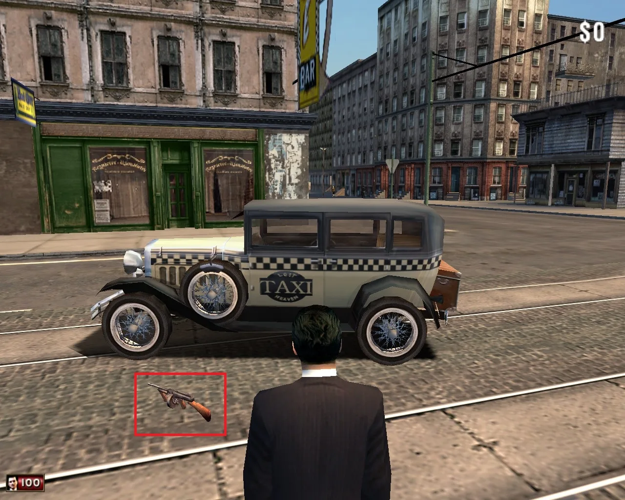 Klasyczny "Tommy Gun" w Mafii (oznaczony na czerwono). Grafika prywatna.