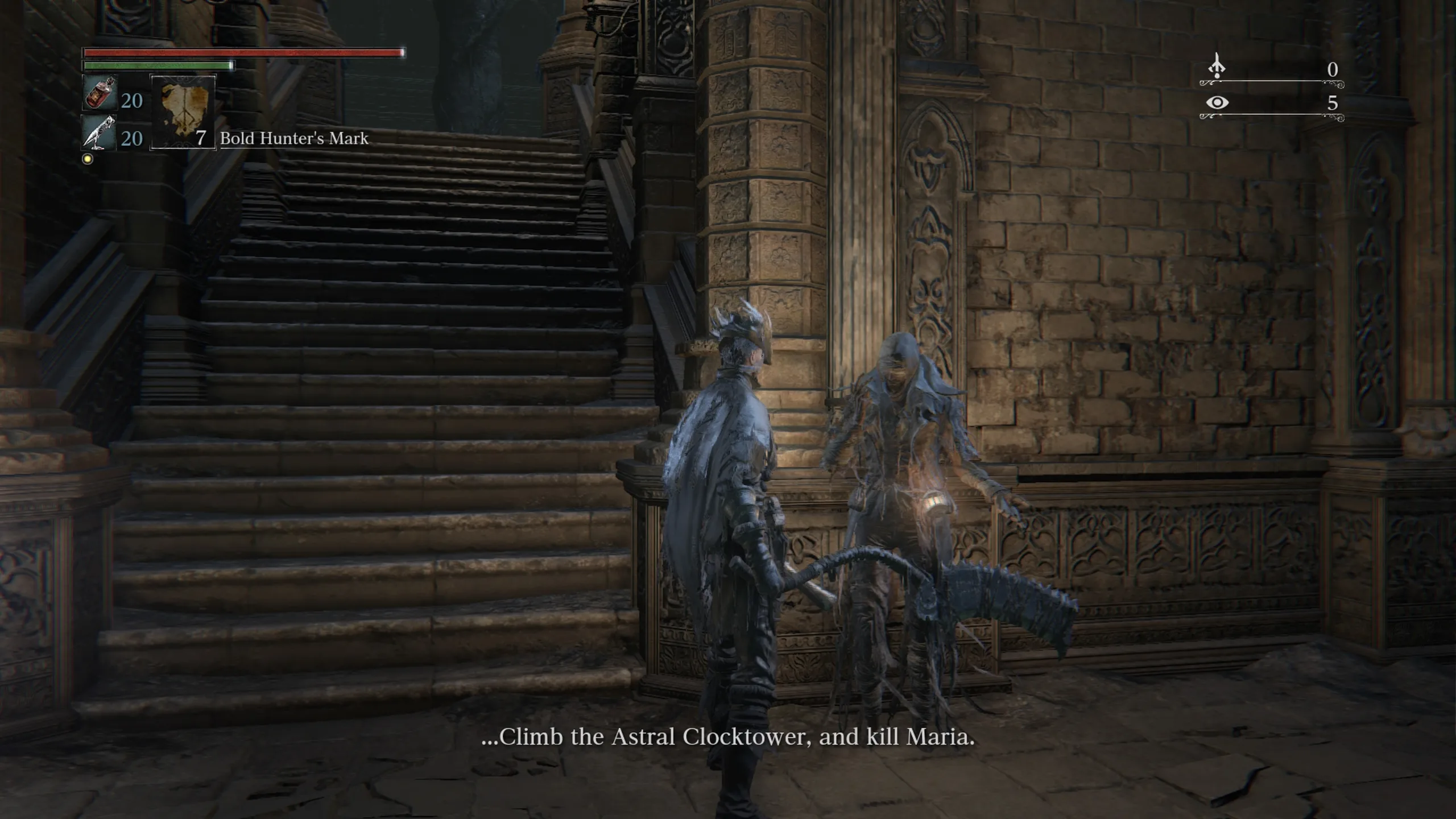 NPC Simon udzielający wskazówek awatarowie w Bloodborne (FromSoftware, 2015). Grafika prywatna.