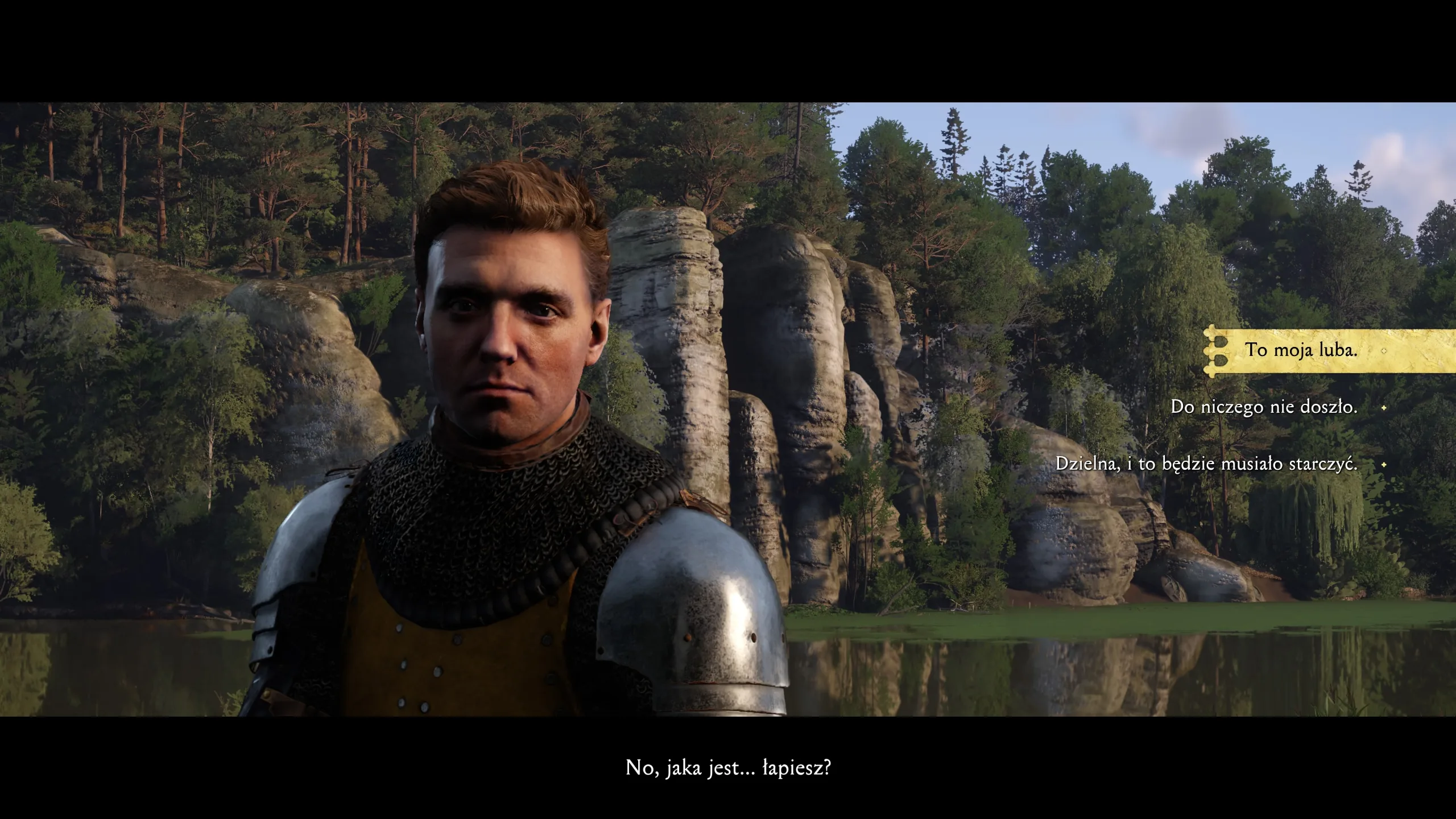 Rozmowa dotycząca relacji miłosnych Henryka ze Skalicy w Kingdom Come: Deliverance II (Warhorse Studios, 2025). Grafika prywtana.