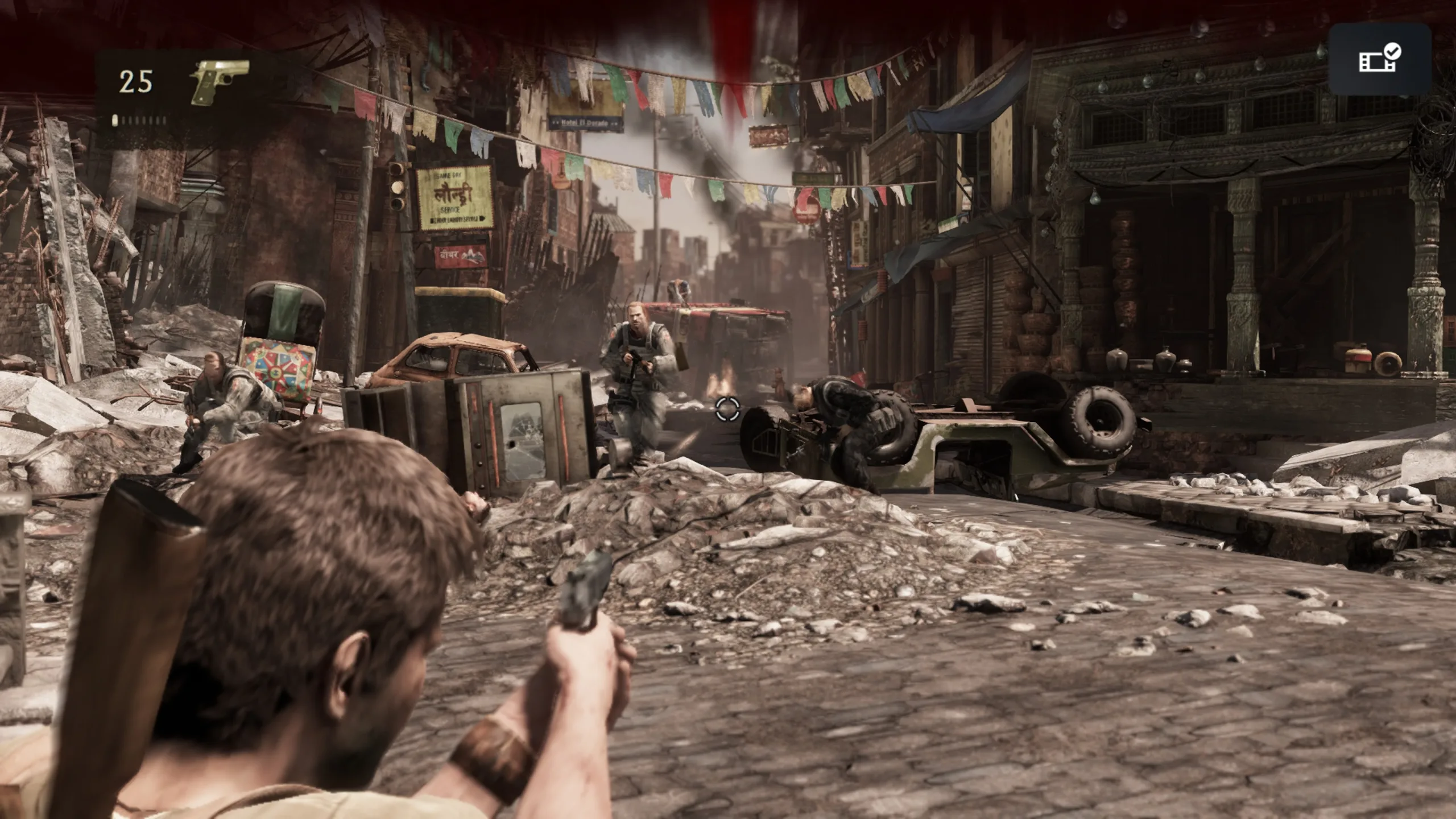 Dynamiczna walka w Uncharted 2: Among Thieves (Naughty Dog, 2009). Grafika prywatna.
