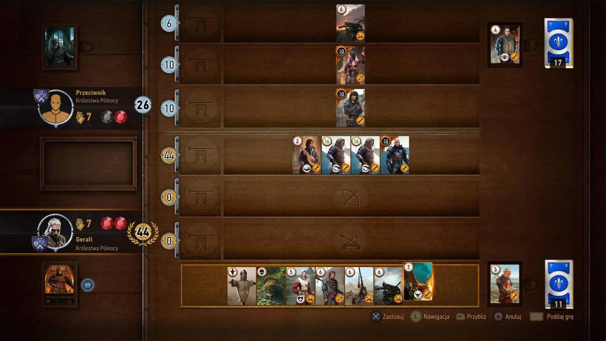 Mini-gra karciana Gwint w której od NPC można wygrać coraz lepsze karty, Wiedźmin 3. Grafika prywatna.